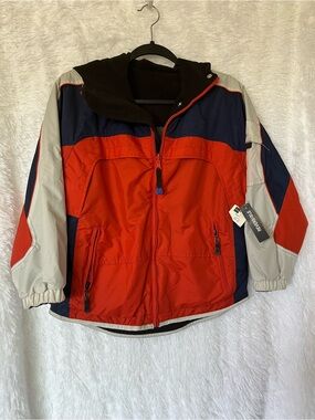 Kids Reverseable Red, Navy and Gray Colorblock Hooded Jacket